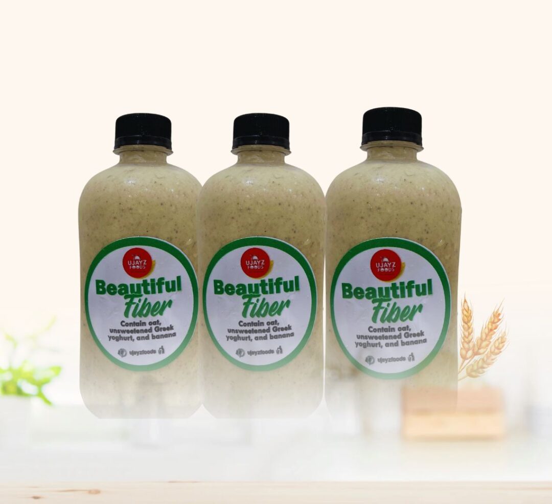 Fibre-rich smoothie from Ujayzfood in a 500ml bottle made fresh in Asaba