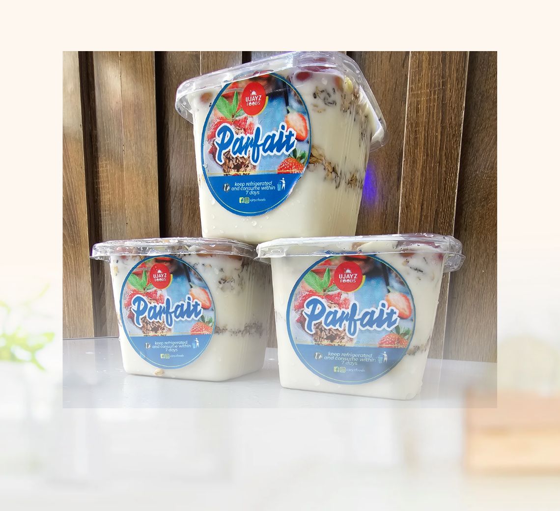 Fresh 250ml parfait from Ujayzfood with yogurt, granola, and fruits