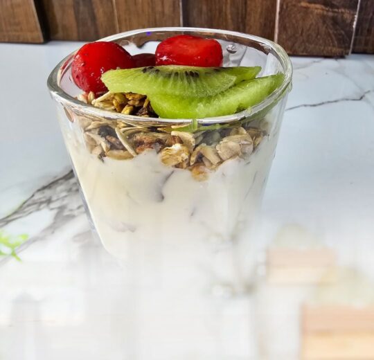 parfait from Ujayzfood with yogurt, granola, and fruits
